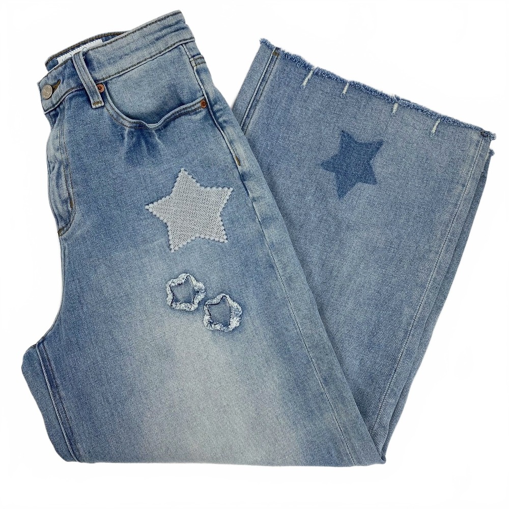 Kyla Seo Light Wash Star Patch Wide-Leg Jeans | Women’s Size 8 Regular - Picture 1 of 10